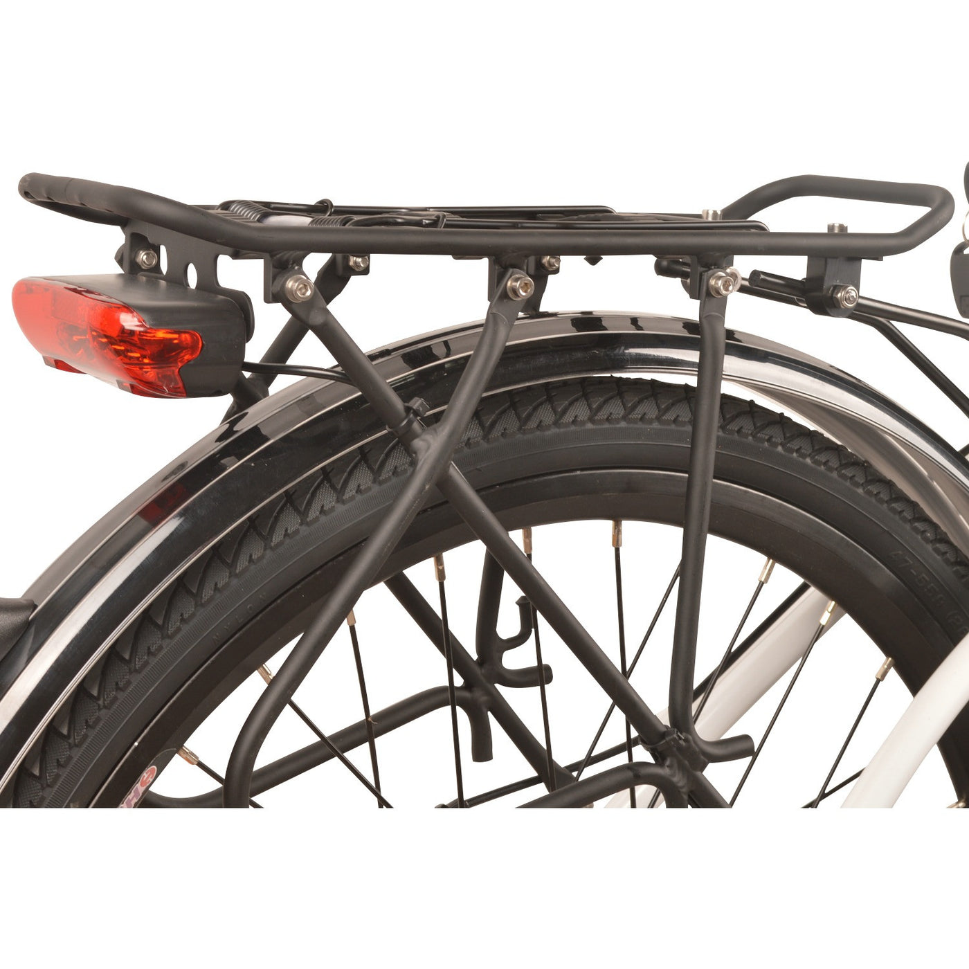 DJ City Bike rear rack, integrated tail light and fenders are included in price